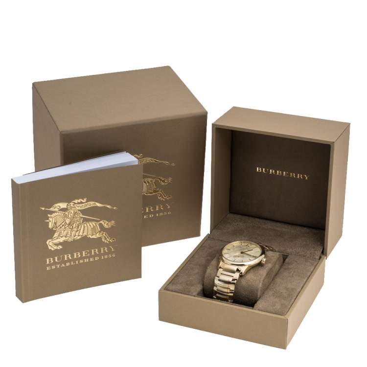 Pre Owned Burberry Gold Plated Steel BU10006 The Classic Round Gold Mantel Women's Wristwatch 40 mm
