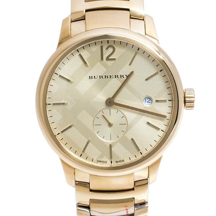 Pre Owned Burberry Gold Plated Steel BU10006 The Classic Round Gold Mantel Women's Wristwatch 40 mm