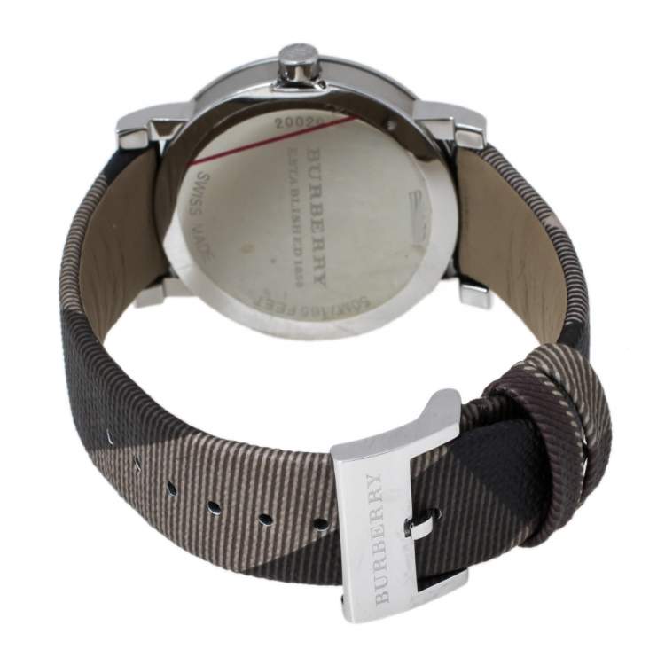 Pre Owned Burberry Grey Stainless Steel Heritage BU1774 Unisex Wristwatch 38 mm