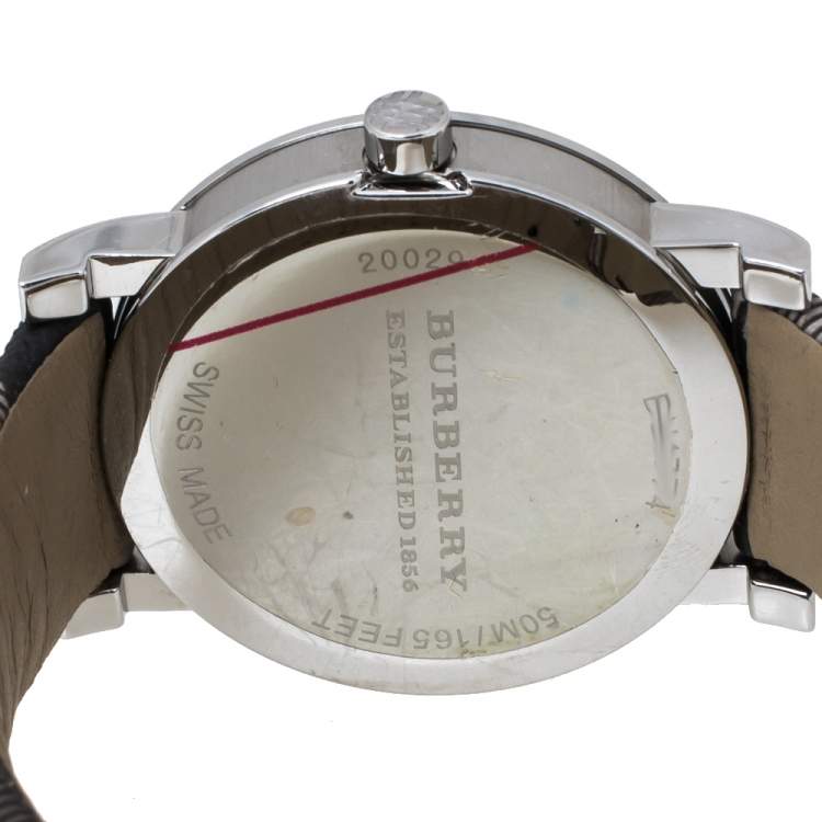Pre Owned Burberry Grey Stainless Steel Heritage BU1774 Unisex Wristwatch 38 mm