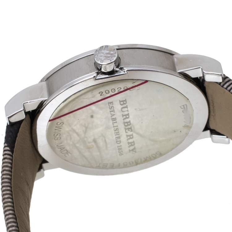 Pre Owned Burberry Grey Stainless Steel Heritage BU1774 Unisex Wristwatch 38 mm