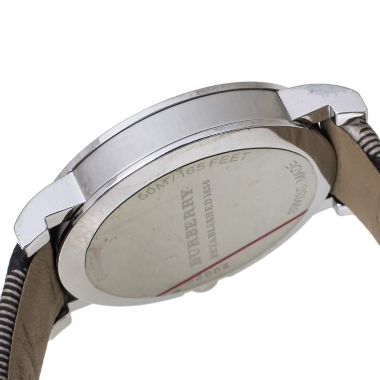 Pre Owned Burberry Grey Stainless Steel Heritage BU1774 Unisex Wristwatch 38 mm