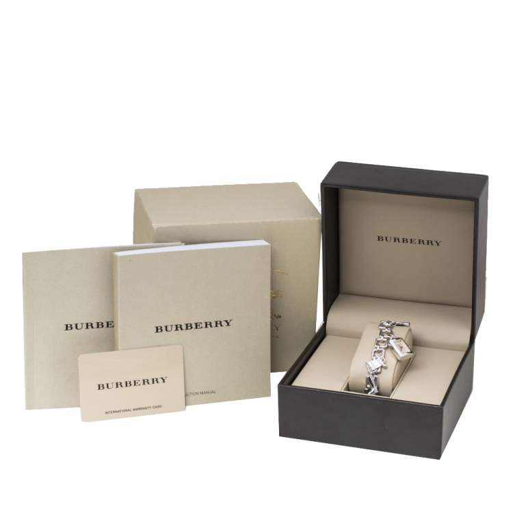 Pre Owned Burberry Beige Sterling Silver Bracelet Charm BU5200 Women's Wristwatch 14 mm