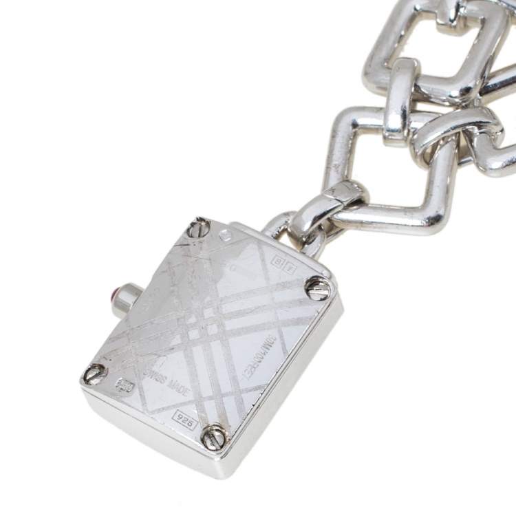 Pre Owned Burberry Beige Sterling Silver Bracelet Charm BU5200 Women's Wristwatch 14 mm