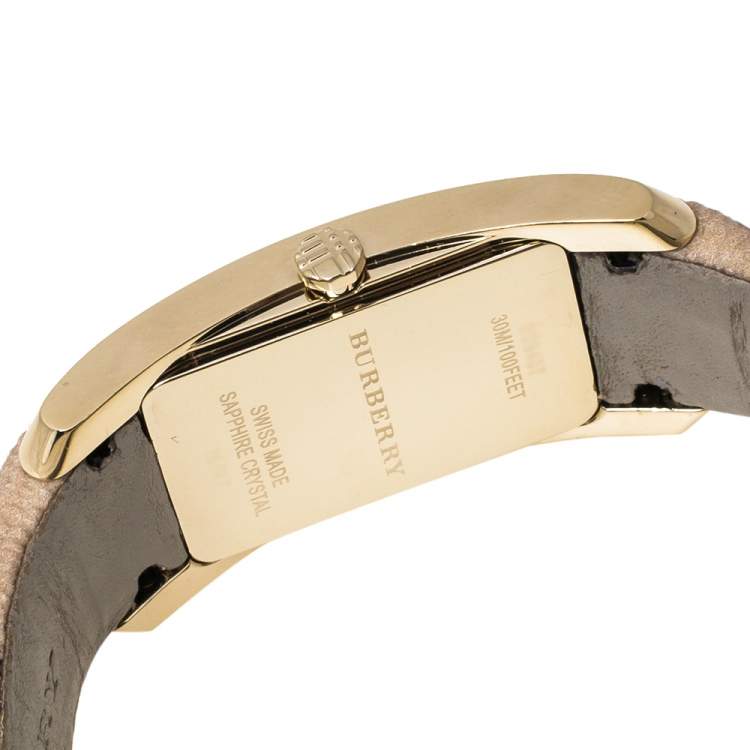Pre Owned Burberry Beige Gold Plated Stainless Steel Canvas BU9407 Women's Wristwatch 25 mm