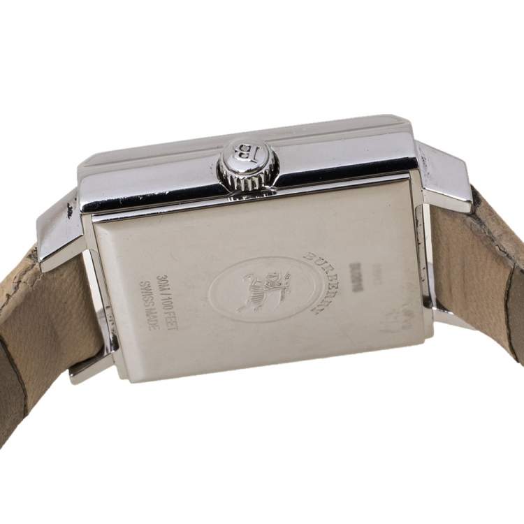 Pre Owned Burberry Silver Stainless Steel Leather Nova Check BU2016 Women's Wristwatch 24 mm