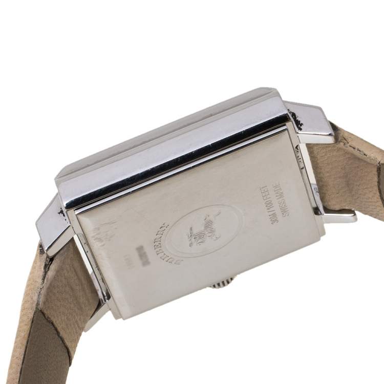 Pre Owned Burberry Silver Stainless Steel Leather Nova Check BU2016 Women's Wristwatch 24 mm