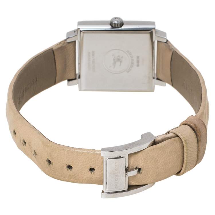 Pre Owned Burberry Silver Stainless Steel Leather Nova Check BU2016 Women's Wristwatch 24 mm