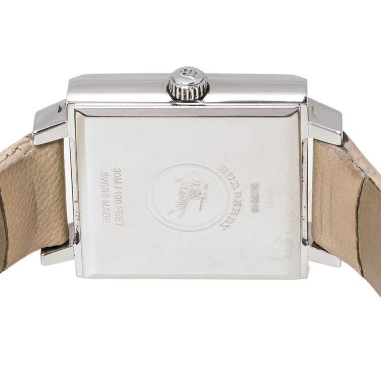 Pre Owned Burberry Silver Stainless Steel Leather Nova Check BU2016 Women's Wristwatch 24 mm