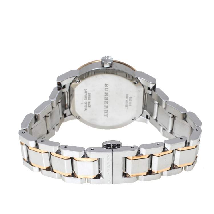 Pre Owned Burberry Silver Two-Tone Stainless Steel BU9105 Women's Wristwatch 34 mm
