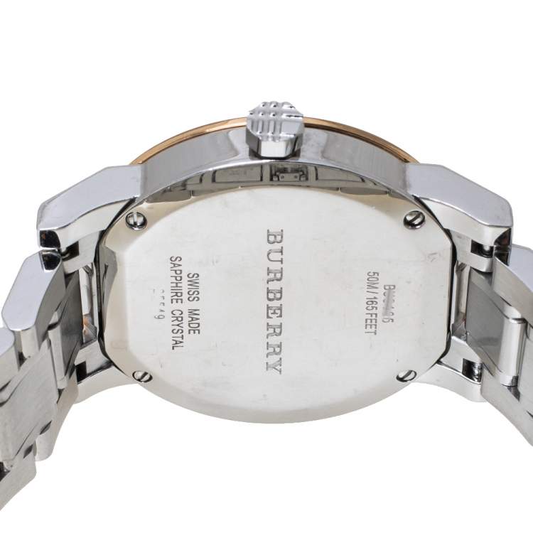 Pre Owned Burberry Silver Two-Tone Stainless Steel BU9105 Women's Wristwatch 34 mm
