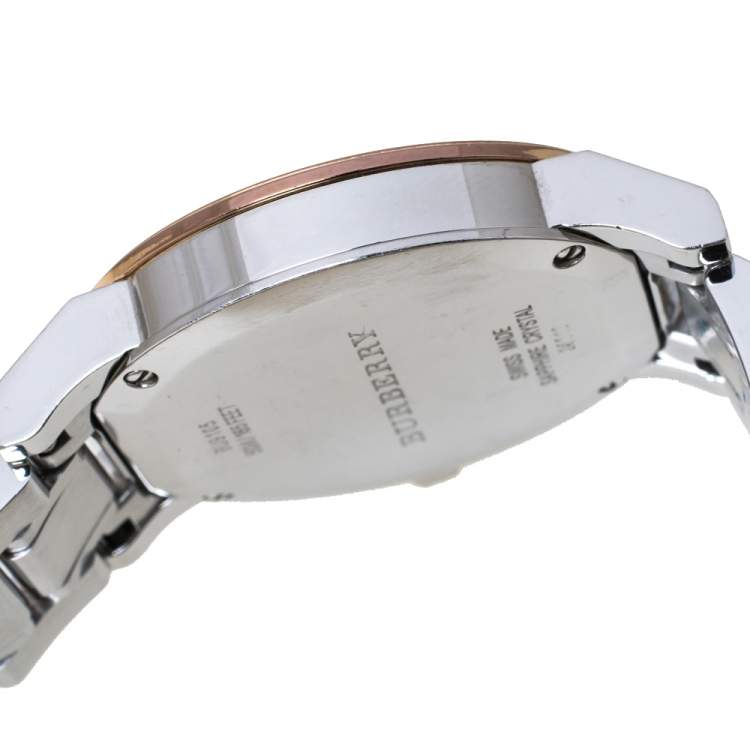 Pre Owned Burberry Silver Two-Tone Stainless Steel BU9105 Women's Wristwatch 34 mm