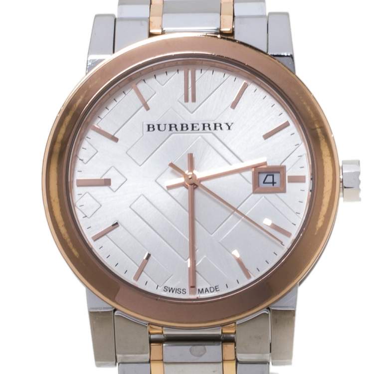 Pre Owned Burberry Silver Two-Tone Stainless Steel BU9105 Women's Wristwatch 34 mm