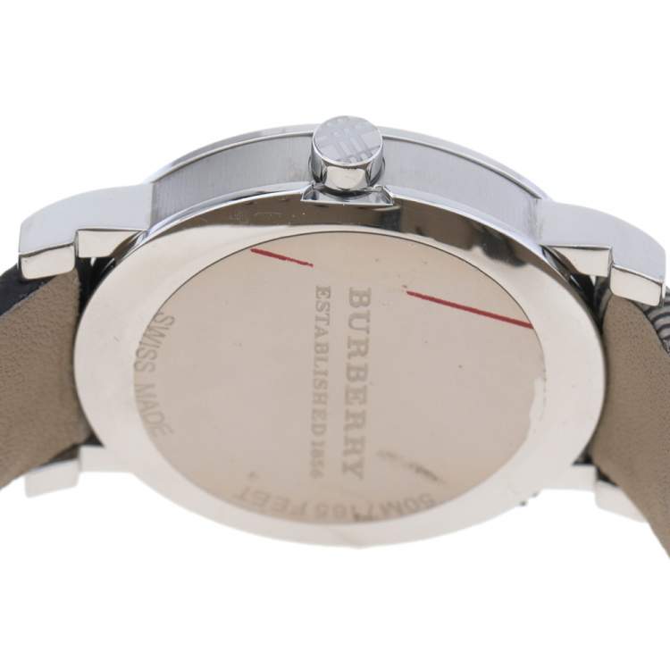 Pre Owned Burberry Grey Stainless Steel Heritage BU1774 Unisex Wristwatch 38 mm