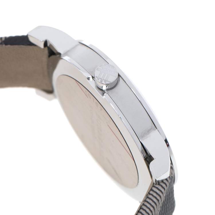 Pre Owned Burberry Grey Stainless Steel Heritage BU1774 Unisex Wristwatch 38 mm