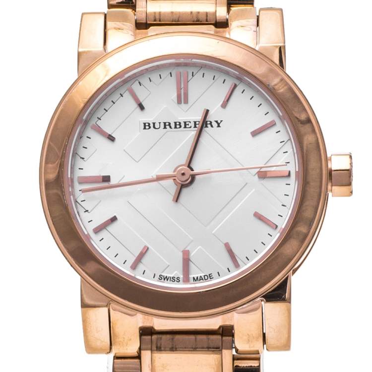 Pre Owned Burberry Silver Rose Gold Tone Stainless Steel BU9204 Women's Wristwatch 26.50 mm