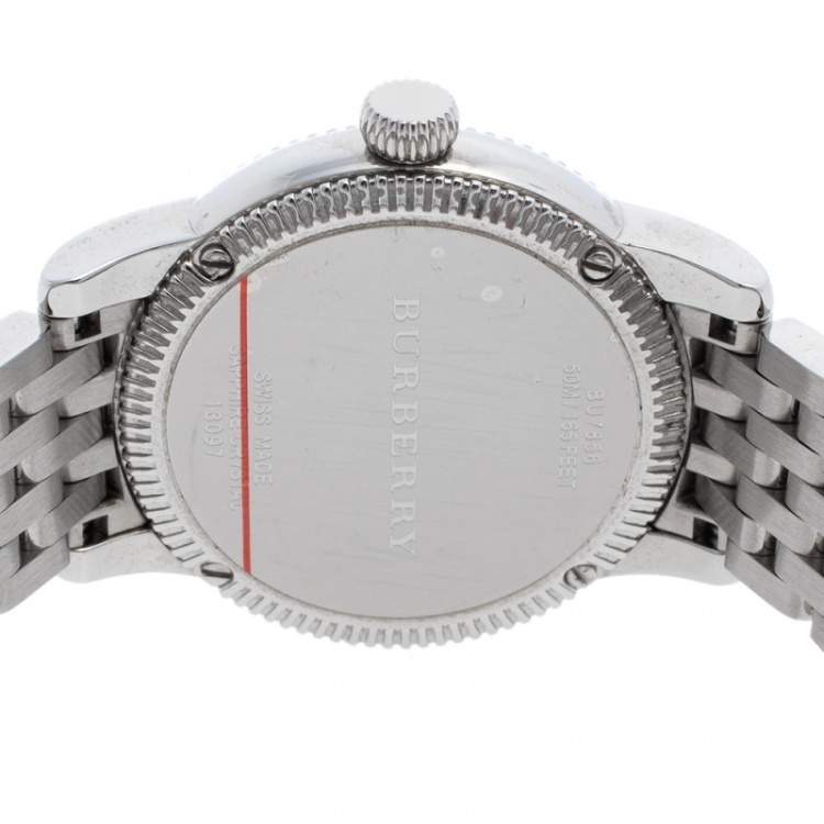 Pre Owned Burberry White Stainless Steel The Utilitarian BU7856 Women's Wristwatch 30 MM