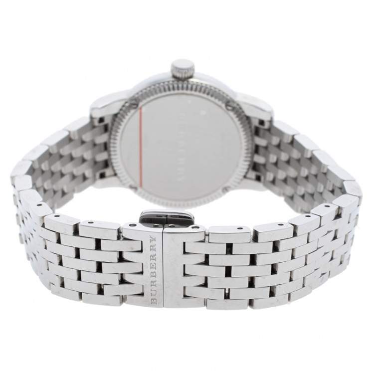 Pre Owned Burberry White Stainless Steel The Utilitarian BU7856 Women's Wristwatch 30 MM