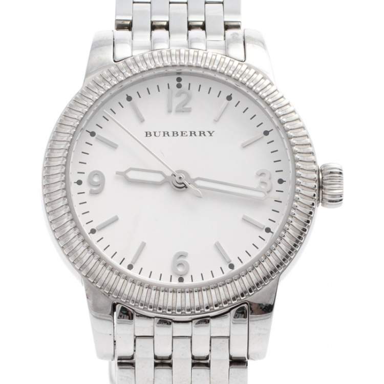 Pre Owned Burberry White Stainless Steel The Utilitarian BU7856 Women's Wristwatch 30 MM