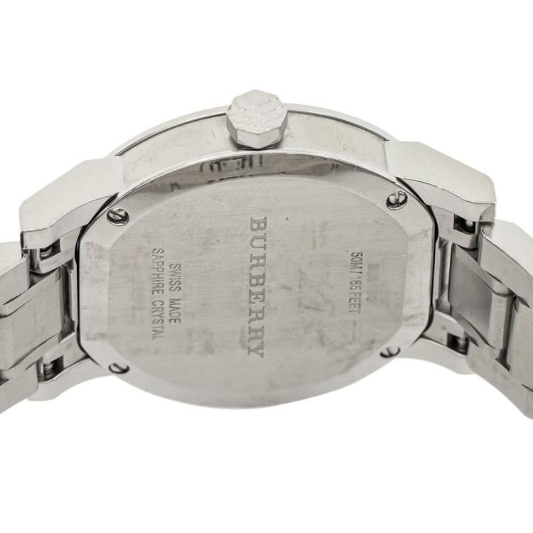 Pre Owned Burberry Silver Stainless Steel BU9100 Women's Wristwatch 34 mm