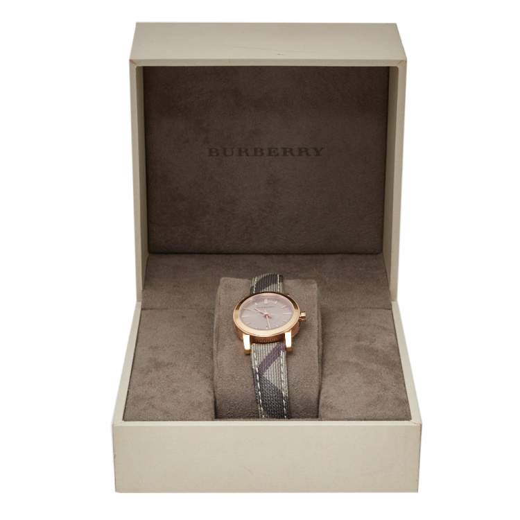 Pre Owned Burberry Rose Gold PVD Coated Stainless Steel Leather The City BU9236 Women's Wristwatch 26 mm