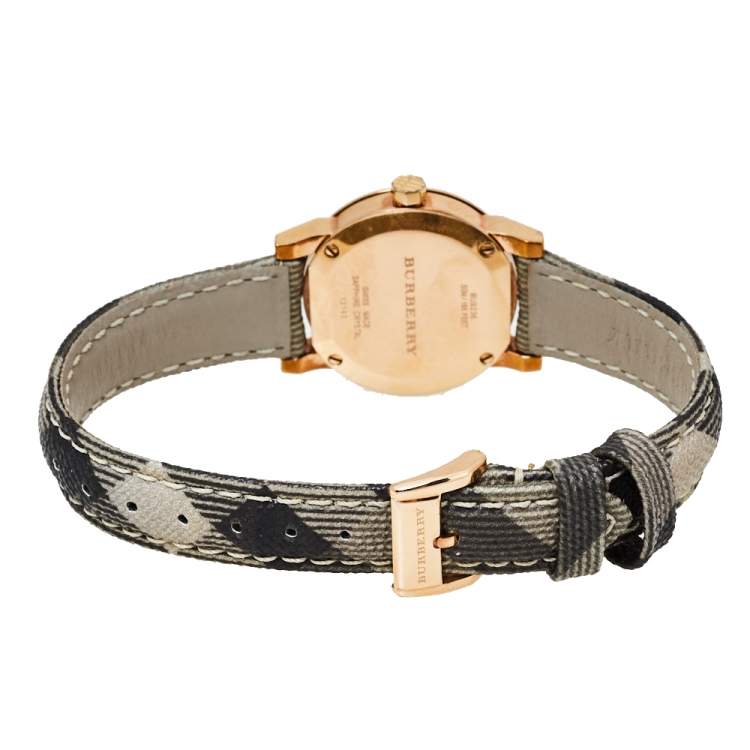 Pre Owned Burberry Rose Gold PVD Coated Stainless Steel Leather The City BU9236 Women's Wristwatch 26 mm