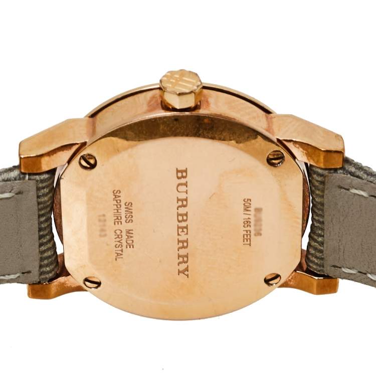 Pre Owned Burberry Rose Gold PVD Coated Stainless Steel Leather The City BU9236 Women's Wristwatch 26 mm
