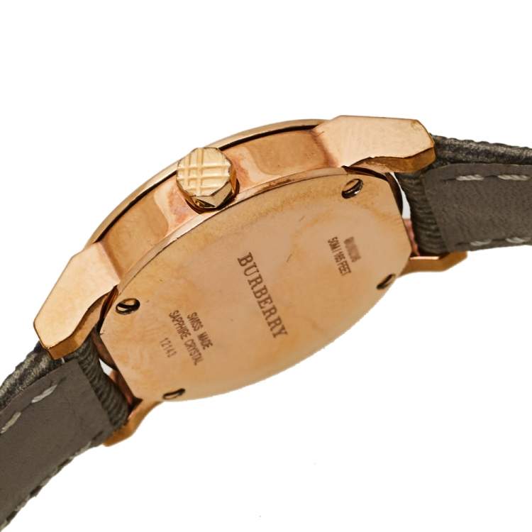 Pre Owned Burberry Rose Gold PVD Coated Stainless Steel Leather The City BU9236 Women's Wristwatch 26 mm