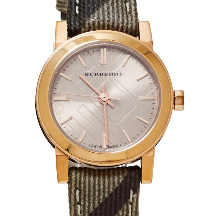 Pre Owned Burberry Rose Gold PVD Coated Stainless Steel Leather The City BU9236 Women's Wristwatch 26 mm