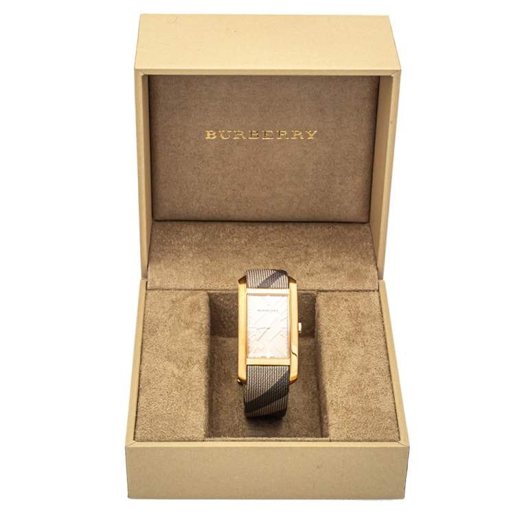 Pre Owned Burberry Rose Gold Tone Stainless Steel Leather Pioneer BU9408 Women's Wristwatch 25mm
