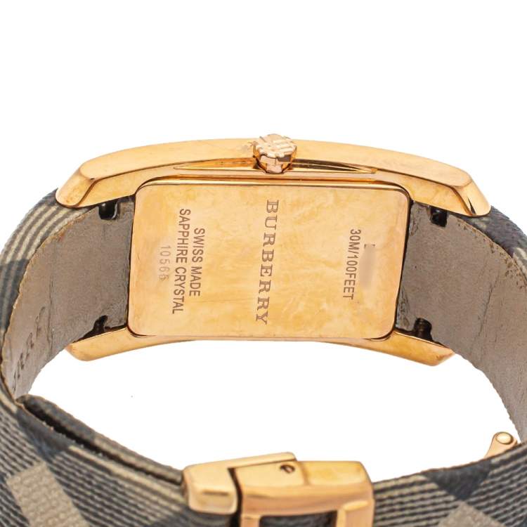 Pre Owned Burberry Rose Gold Tone Stainless Steel Leather Pioneer BU9408 Women's Wristwatch 25mm