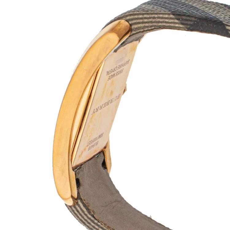Pre Owned Burberry Rose Gold Tone Stainless Steel Leather Pioneer BU9408 Women's Wristwatch 25mm