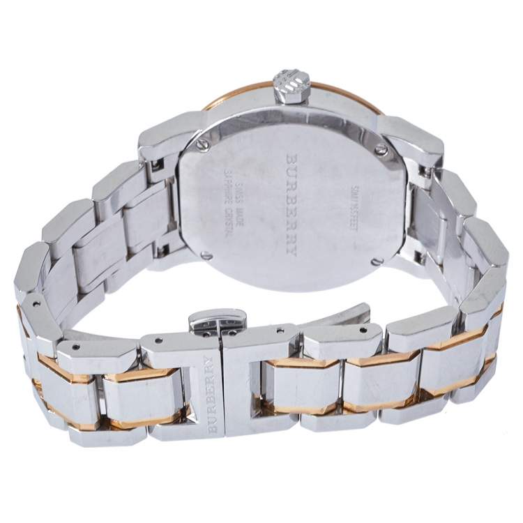 Pre Owned Burberry Silver Two Tone Stainless Steel The City BU9105 Women's Wristwatch 34 mm
