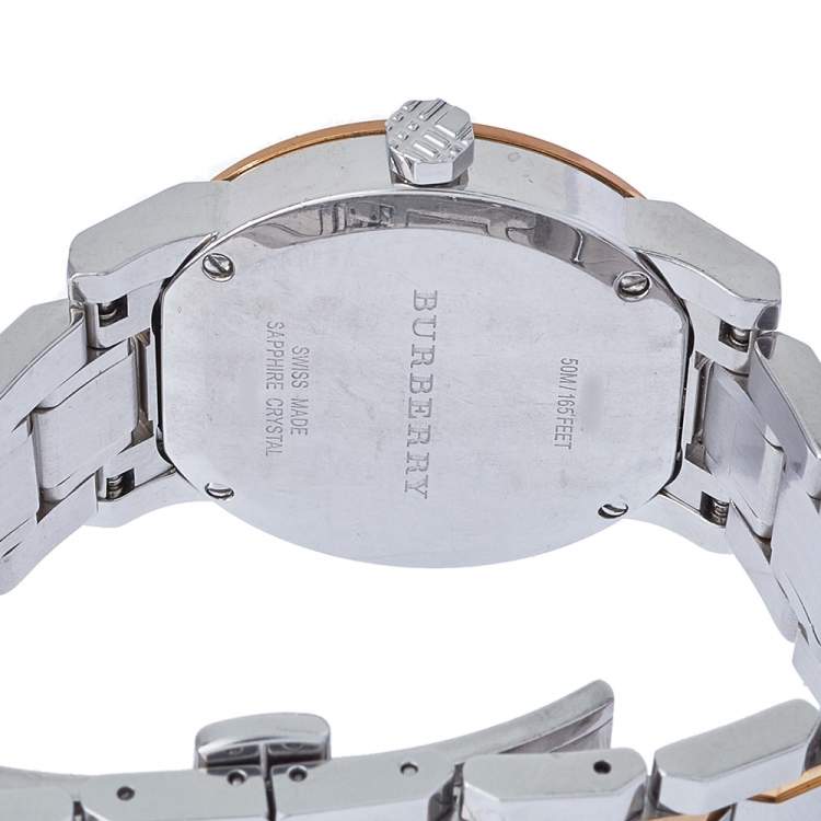 Pre Owned Burberry Silver Two Tone Stainless Steel The City BU9105 Women's Wristwatch 34 mm