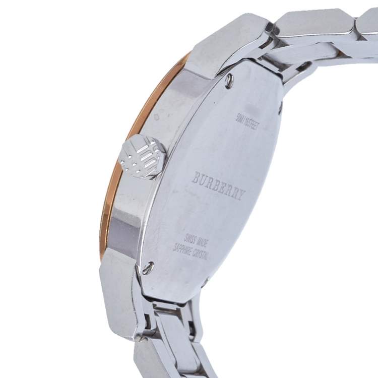 Pre Owned Burberry Silver Two Tone Stainless Steel The City BU9105 Women's Wristwatch 34 mm