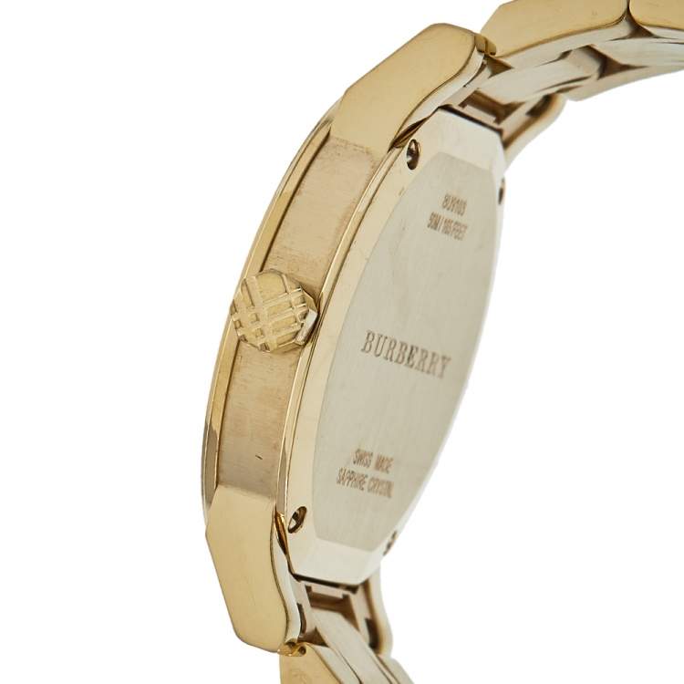 Pre Owned Burberry Silver Gold Tone Stainless Steel BU9103 Women's Wristwatch 34 mm