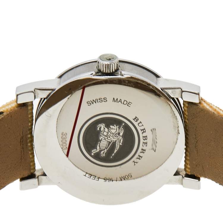 Pre Owned Burberry White Stainless Steel Nova Check BU1387 Women's Wristwatch 28 mm