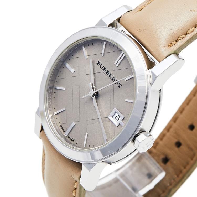 Burberry heritage clearance beige leather watch