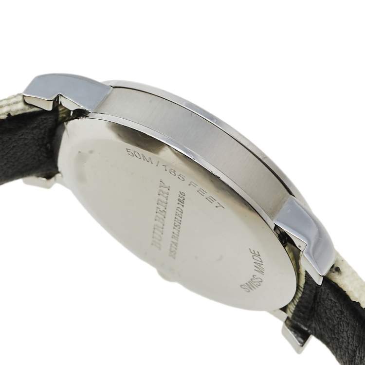 Pre Owned Burberry White Stainless Steel Smoked Check BU1798 Women's Wristwatch 38 mm