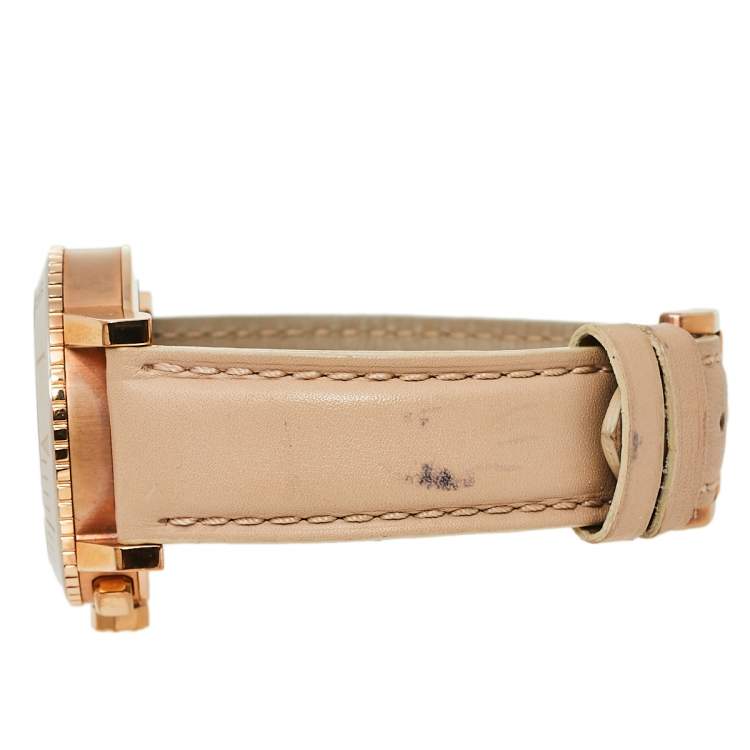 Pre Owned Burberry Beige Rose Gold Plated Stainless Steel Leather BU9704 Unisex Wristwatch 38 mm