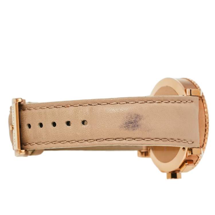 Pre Owned Burberry Beige Rose Gold Plated Stainless Steel Leather BU9704 Unisex Wristwatch 38 mm
