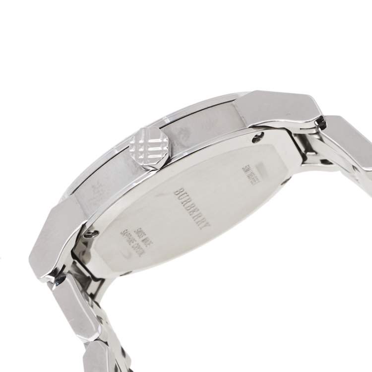 Pre Owned Burberry Silver Stainless Steel Check BU9100 Women's Wristwatch 34 mm