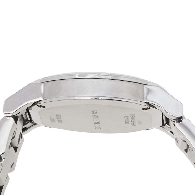 Pre Owned Burberry Silver Stainless Steel Check BU9100 Women's Wristwatch 34 mm