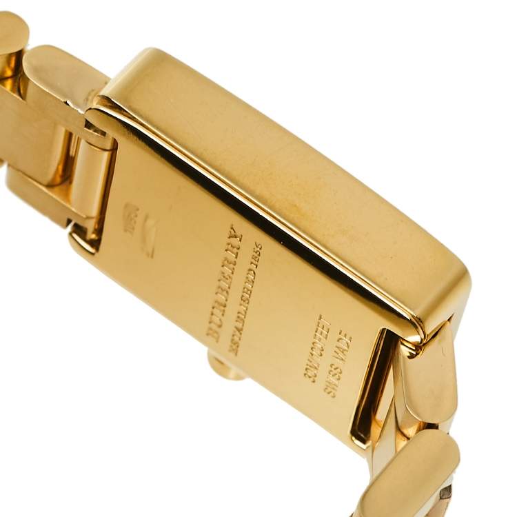 Pre Owned Burberry Gold Plated Stainless Steel Check BU1171 Women's Wristwatch 19 mm