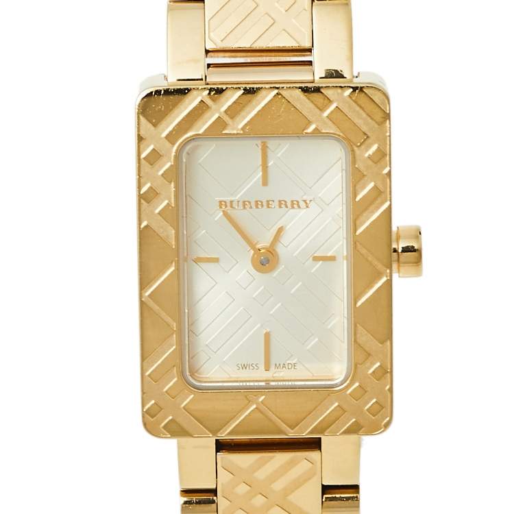 Pre Owned Burberry Gold Plated Stainless Steel Check BU1171 Women's Wristwatch 19 mm