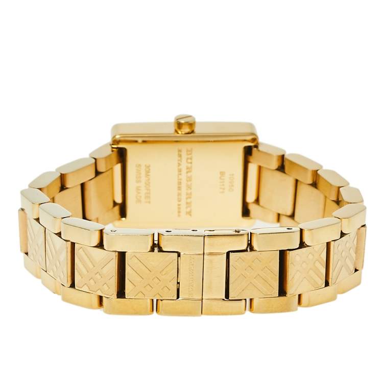 Pre Owned Burberry Gold Plated Stainless Steel Check BU1171 Women's Wristwatch 19 mm
