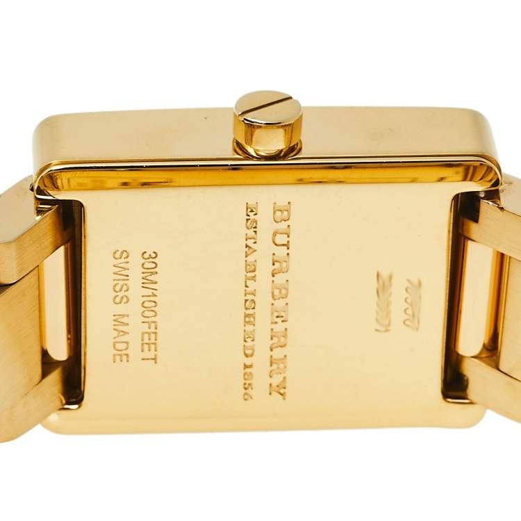 Pre Owned Burberry Gold Plated Stainless Steel Check BU1171 Women's Wristwatch 19 mm