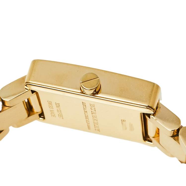 Pre Owned Burberry Gold Plated Stainless Steel Check BU1171 Women's Wristwatch 19 mm
