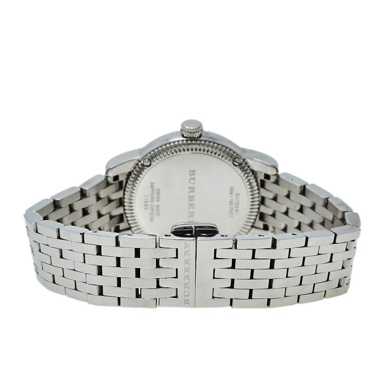 Pre Owned Burberry White Stainless Steel Utilitarian BU7856 Women's Wristwatch 30 MM
