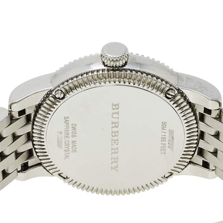 Pre Owned Burberry White Stainless Steel Utilitarian BU7856 Women's Wristwatch 30 MM
